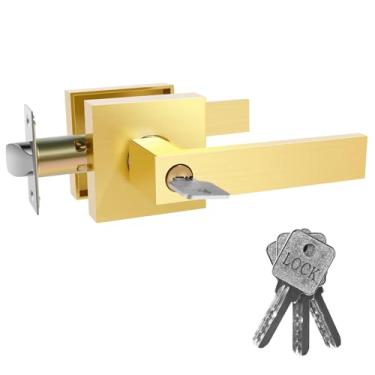 Imagem de DJAPWPX - Conjunto de maçanetas de porta de entrada de liga de alumínio com chaves de alta segurança conjunto de maçanetas de porta externa de estilo simples conjunto de maçanetas externas para