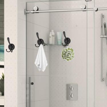 Imagem de 2/4 ganchos de ventosa pretos para chuveiro, ganchos de banheiro sem perfuração para toalhas com três pinos, ganchos de chuveiro de sucção resistentes para banheiro, parede, cozinha, espelho de vidro