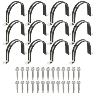 Imagem de PATIKIL 12 braçadeiras de tubo, 3 1/2 polegadas de aço inoxidável 304 de borracha acolchoada em U braçadeiras de conduíte clipes de fio de correia de tubo com parafuso hexagonal para instalação de