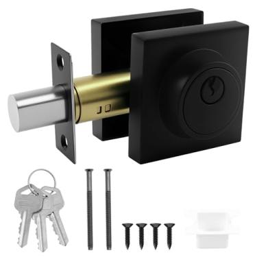 Imagem de KHZSPP Fechadura quadrada preta fosca, quadrada de cilindro único, fechadura moderna com chaves, à prova de batidas e antifurto, fechaduras tradicionais para porta de entrada