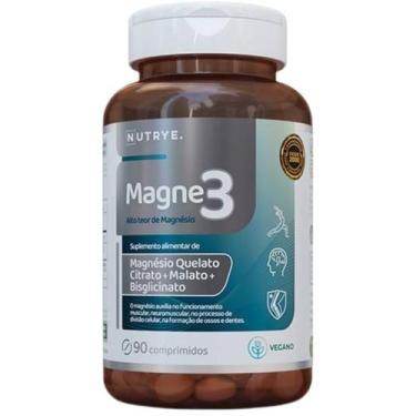 Imagem de Magne 3 Nutrye 90 Comprimidos Magnésio Quelato Citrato, Malato e Bisgl