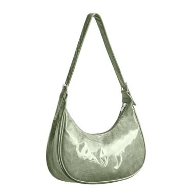 Imagem de NAARIIAN Bolsa feminina de PVC pequena Hobo Tote Mini Clutch Crescent bolsa de ombro com fecho de zíper, Verde oliva