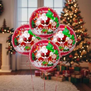 Imagem de Balão Metalizado Natal 45cm 8 Balões Papai Noel (18p) Lindo - Plasteng