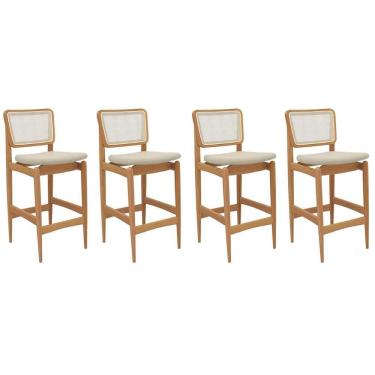 Imagem de Banqueta Sala de Jantar Liz 1BMM009CA Premium Madeira Maciça Kit 4 Un Carvalho/Linho Bege Argila/Tela Bege - Kappesberg