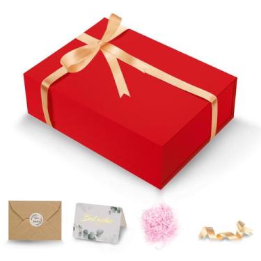 Imagem de Caixa de presente DUOTAN 34x25x9 cm vermelha magnética com cartão de f