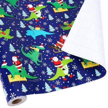 Imagem de Papel de embrulho BIOBROWN Christmas 43cm x 10m Happy Dinosaur