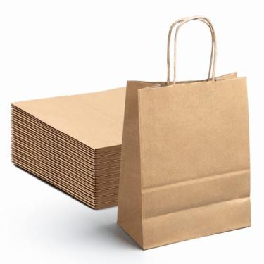 Imagem de Sacos de presente PakTalk, pacote com 50 alças de papel pardo, 20x11x2