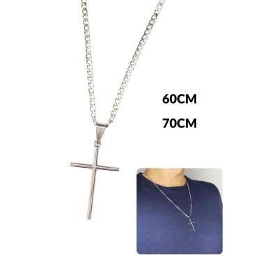 Imagem de Cordão Corrente 70Cm 60Cm Masculino Pingente Cruz Palito