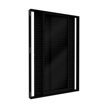 Imagem de Porta Balcão de Alumínio de Correr Lateral 3 Folhas Móveis 215x160cm Lucasa Ideale Preto