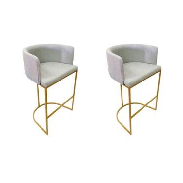 Imagem de Kit 2 Banquetas Alta Decorativa Luxo Zoe Tecido Bouclé Base De Metal D