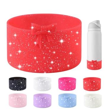 Imagem de Bota de silicone com laço de glitter para garrafa de água Owala de 947 ml, capa protetora antiderrapante para garrafas de água de aço inoxidável FreeSip, Twist e Flip - Vermelho