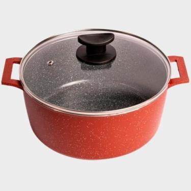 Imagem de Caçarola Cerâmica, 22cm, Vermelho e Cinza, 2,9L, com Tampa de Vidro, para Forno e Fogão
