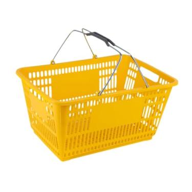 Imagem de Generic Cesto de compras organizador de supermercado em ferro, portátil e ergonômico, com alça, para alimentos, brinquedos, cosméticos, quarto e armário, Amarelo