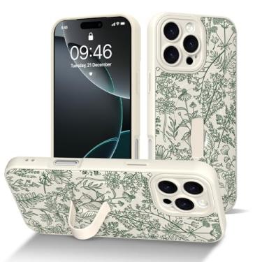 Imagem de DOTARA Capa compatível com iPhone 16 Pro Max com alça de dedo, estampa de flor de sálvia branca compatível com Magsafe, capa fina à prova de choque com proteção de câmera para mulheres e meninas