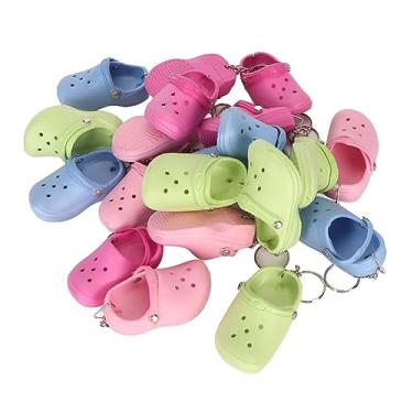 Imagem de Chaveiros de chinelo de silicone macio 20 peças sandálias coloridas com buracos chaveiro pingente decorações para meninas meninos presentes de viagem azul claro verde rosa pêssego