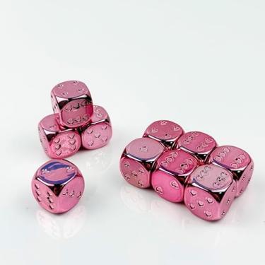 Imagem de Uzitnkzw 12 Pieces Electroplated Color 16mm D6 Dice 6 Sided Dice Set Round Corner Board Game Dice (Pink-1)