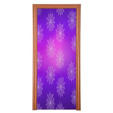 Imagem de Qilmy Decoração de capa de porta 81 x 200 cm tecido grande placa de decoração de festa de Halloween para porta da frente Halloween varanda decoração externa janela parede 496