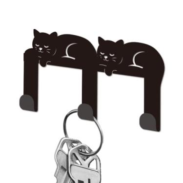 Imagem de DELORIGIN Porta-chaves de parede para gatos mentirosos, mini ganchos pretos de ferro, suporte para chaves montado na parede com 3 ganchos, suporte de chave pequeno para casa, porta de entrada