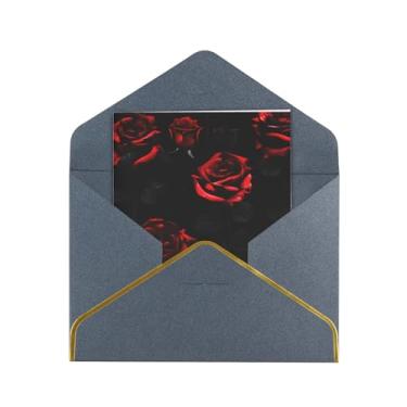 Imagem de SKKNT Cartões de felicitações para todas as ocasiões com impressão de rosas vermelhas e pretas versáteis com envelopes 11,4 x 15,2 cm