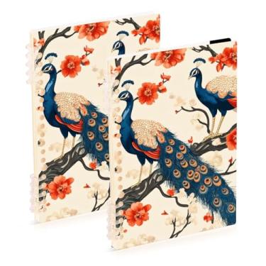 Imagem de Burbuja Cadernos retrô de pavão, papel pautado universitário A5 com 60 folhas, fichário para escritório, 2 unidades