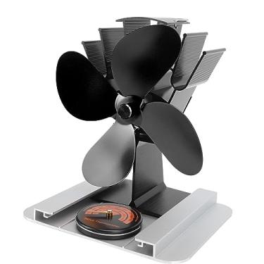 Imagem de ZJchao Ventilador de Fogão Movido a Calor de 4 Lâminas, Liga de Alumínio Silenciosa e Eficiente Com Termômetro de Proteção Térmica, para Fogão a Lenha, Lareira, Fogão a Querosene (Preto)