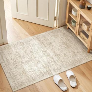 Imagem de Restydon Tapete lavável 5 x 10 cm para banheiro, tapete de entrada macio para lavanderia, cozinha, corredor abstrato vintage para quarto, tapete de porta antiderrapante para entrada interna (5 x 10 cm