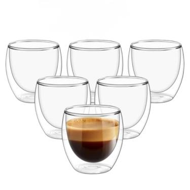 Imagem de Kit 6 Copos Parede Dupla de Vidro 100 ml Copo de Café Chá Suco Copo Duplo Isolante Térmico(6 Unidades)