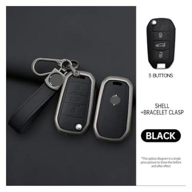 Imagem de Capa de couro para chave de carro, compatível com opel mokka/corsa/astra/combo/grandland/insignia/fronta, liga de zinco(C-black keyring)