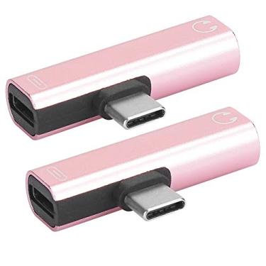 Imagem de aqxreight 2 Unidades 2 Em 1 Tipo C para 3,5 Mm Cabo de áudio Auxiliar Carregador Adaptador Distribuidor de Fone de Ouvido Carregando 3 5 Mm Com Conector Pode Ouvir Carregando Enquanto Fone de (Rosa)