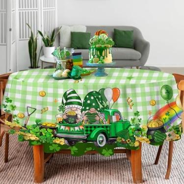 Imagem de JNDJE Toalha de mesa redonda para o dia de São Patrício 177 cm, toalha de mesa redonda para decoração do dia de São Patrício, búfalo verde, gnomos, caminhão, capa de poliéster vintage para decorações