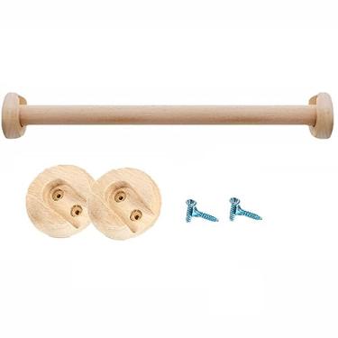 Imagem de 1 poste redondo para armário com suportes de extremidade, haste de armário de madeira para pendurar roupas, mastro de armário premium, barra transversal, varões de pendurar de madeira natural (D2 cm