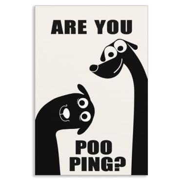 Imagem de Xianyojafa Arte de parede em tela Are You Pooping, pôster engraçado de banheiro de cachorros, impressão de citações de banheiro humor, imagem de animal atrevido preto e branco para banheiro quarto de