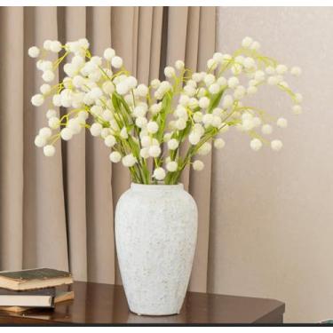 Imagem de 6 peças de flores artificiais de seda sintética para vaso - 72,4 cm, hastes brancas falsas de crisântemos para buquê de bricolage, arranjos florais de casamento, enchimentos de vasos, decorações de