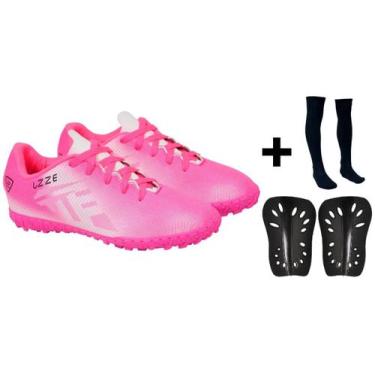 Imagem de Chuteira Society Campo Adulto + Meião + Caneleira - Uzze, Pink, 39