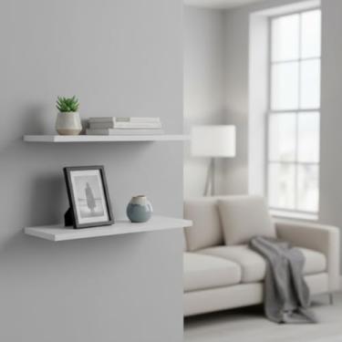 Imagem de Prateleira Multiuso Mdf 60cm Sup. Invisível Flutuante Organizadora Quarto, Sala, Escritório, Cozinha (2 PRATELEIRAS BRANCAS)