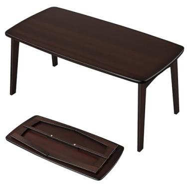 Imagem de KUJIBGY Mesa de chão japonesa, sem montagem, mesa de centro baixa dobrável de madeira, mesa de tatame que economiza espaço para sentar no chão, adequada para sala de estar, escritório em casa