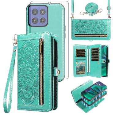 Imagem de Asuwish Capa de celular para Motorola Moto G Stylus 5G 2025 com zíper carteira destacável com protetor de tela de vidro temperado alça de pulso flor porta-cartão de crédito GStylus G5 XT2517-1