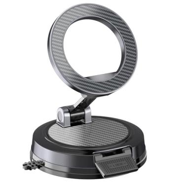 Imagem de Beniduck Suporte de telefone magnético forte para carro e mesa, compatível com MagSafe, trava segura, suporte universal de telefone de mesa rotativa de 360° para painel, vidro, mesa, fibra de carbono
