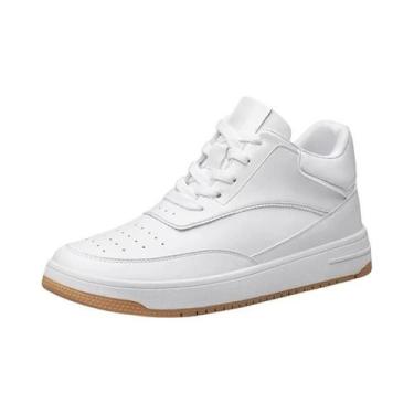 Imagem de Tênis Masculino De Couro Leve Branco Puro Com Aumento De Altura Invisí