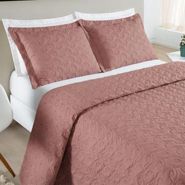 Imagem de Kit Cobre Leito Colcha Desirée Casal Bordado Micropercal 200 Fios 3 Peças - Rosê