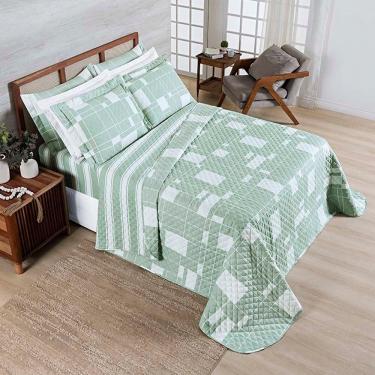 Imagem de Kit Cobre Leito Colcha Benim King 3 Peças Dupla Face Micropercal 400 Fios - Adria Verde - 100% Poliéster