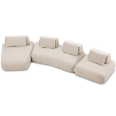 Imagem de Sofá 6 Lugares Com Chaise Para Sala De Estar Living 435cm Shape T03 Veludo Bege - Lyam Decor