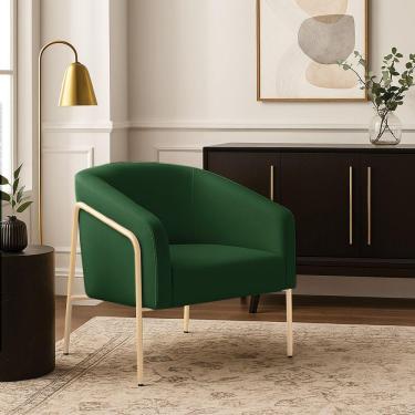 Imagem de Poltrona Sala Industrial Alta Champanhe Stella Suede Verde D03 - D'rossi