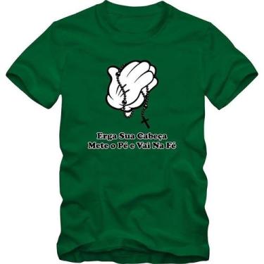 Imagem de Camiseta Masculina Estampa Samba Fé Mãos com Terço Algodão Manga Curta