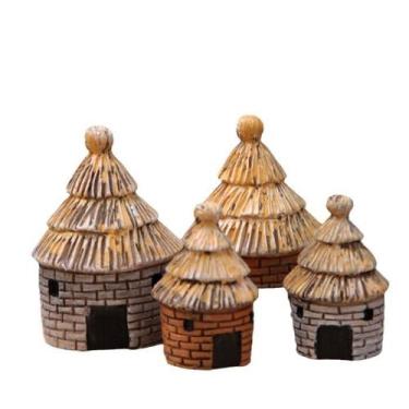 Imagem de Escultura de jardim em miniatura com telhado de palha de resina - yiwe