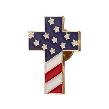 Imagem de Broche Patriotic Cross com design de bandeira americana em liga - yiwe
