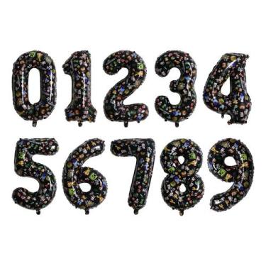 Imagem de Conjunto de balões Number, papel alumínio preto de 16 polegadas, 10 un