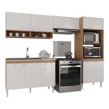 Imagem de Armário De Cozinha Compacta Modulada Com Torre Quente E Gabinete Para Pia Paris Rustic-branco