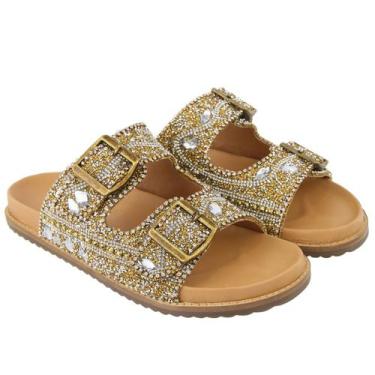 Imagem de Sandalia Papete Ipê Mulato Feminina Brilho Strass Gold 9000, Dourado, 