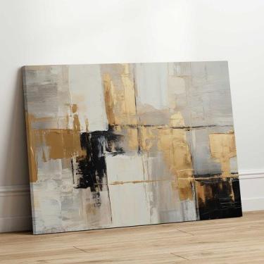 Imagem de Quadro Decorativo Sala Jantar Quarto Arte Abstrato Preto Cinza Dourado